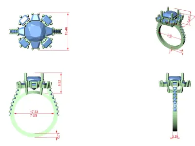Luxury Halo Cluster Engagement Ring CAD Model STL 3D File 3D print model