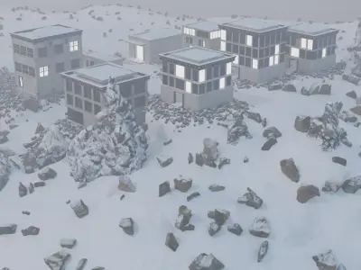 Mountain Settlement In Winter 3D model