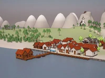 Cartoon Medieval Village 3D model