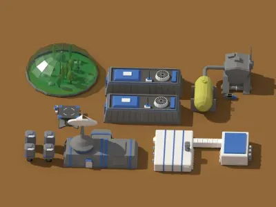 Low Poly Scifi Space Colony Pack Low-poly 3D model