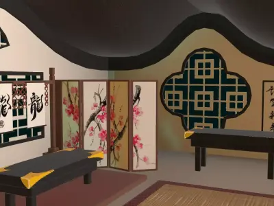 Stylized Chinese Calligraphy shop diorama Low-poly 3D model