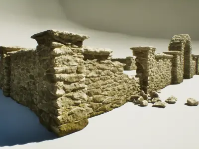 Modular Stone Fence Gameready Low-poly 3D model