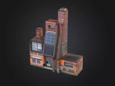 Industrial Factory Building Low-poly 3D model
