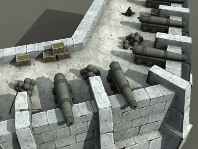 Coastal Gun Battery Free low-poly 3D model