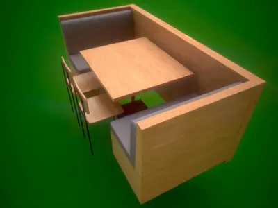 Modern Cafe Booth Seating with Table and 2 Chairs 3D Model Low-poly 3D model