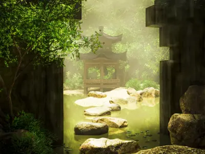 Scene Japanese Environment Tree PBR Assets Shrine Water 3D model 3D model