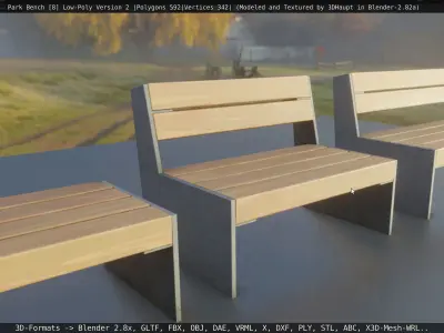 Park Bench -8- Basic Low-Poly Version 2 -Wood-Metal Mixed - Low-poly 3D model