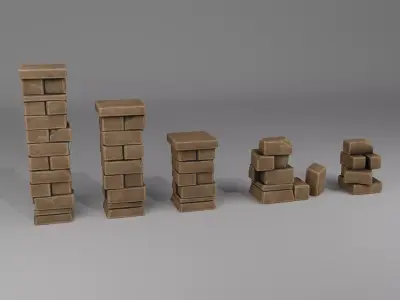 Column Brick Set Low-poly 3D model