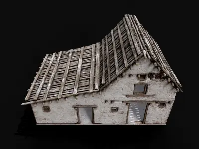 Village White Clay House 2 Low-poly 3D model