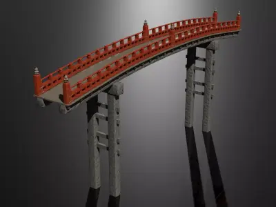 Bridge in Asian style Low-poly 3D model