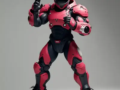 Red Combat Suit 3D Model LowPoly Black Armor Sci-Fi Design Low-poly 3D model