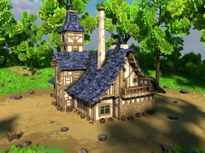 Stylized Medieval House 12 With Environment 3D model