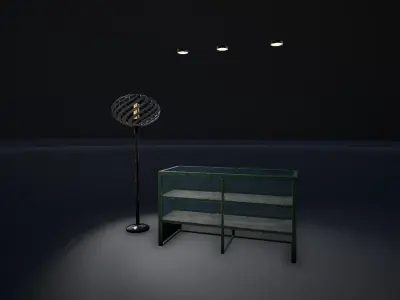 Showcase and Lamps Low-poly 3D model