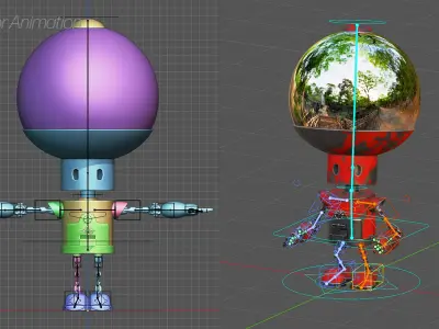 Robot with Rig for animation Low-poly 3D model