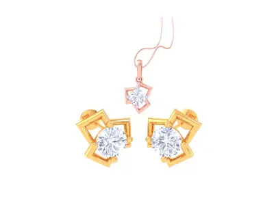 Solitaire Super Light Weight Earring Pendant Set 3D print model