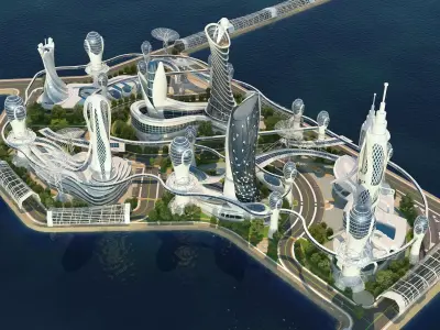 0080 - Future City Island 03 - 2D Drawing - 3ds Files 3D model