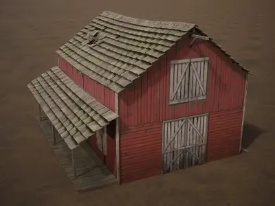 Barn Cattle Shed Farm Shelter Village Farmhouse 2 Low-poly 3D model