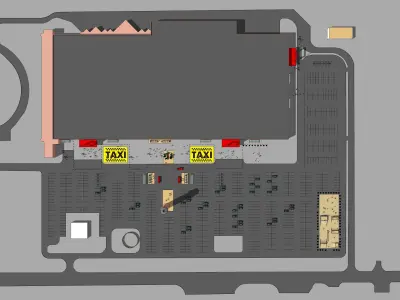 Shopping mall with parking and landscaping 3D model