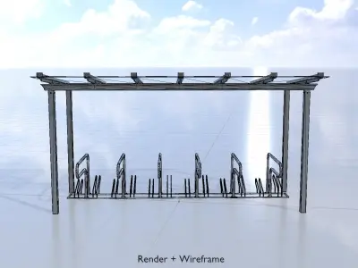 Bicycle parking with glass roof version 2 Low-poly 3D model