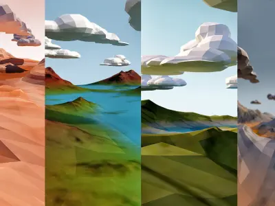 cartoon landscape pack low poly 3d model Low-poly 3D model