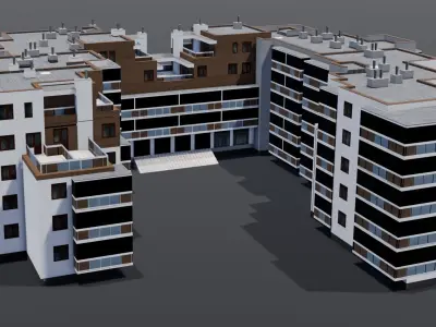 Multi-unit apartment building Low-poly 3D model