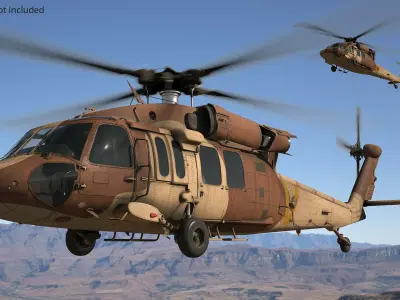  Twin Turbine Military Helicopter with Side Doors Brown Used Rigged for Cinema 4D 