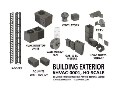 HVAC-0001 Building Exterior set H0-scale 23 items 3D print model