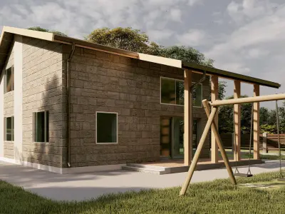 3D House modern with glass roof Free 3D model