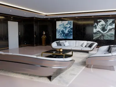 Modern Deco Living Room 3D Model 3D model