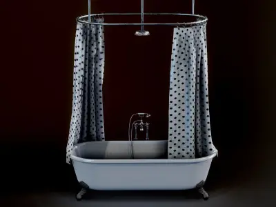 Bathtub with shower curtain Low-poly 3D model
