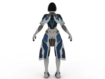 Futuristic Cyborg Girl with Airship Rigged and Animated Low-poly 3D model