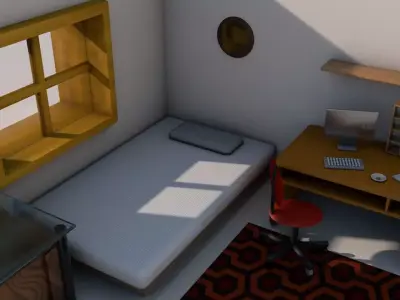 Bedroom room with bed and desk 3D model