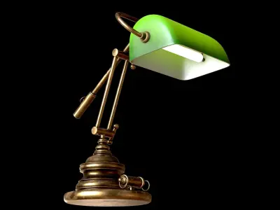Classic Green Table Banker Lamp  Low-poly 3D model