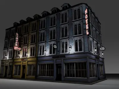 3 Piece Modular European Shop Apartment Building 3D model