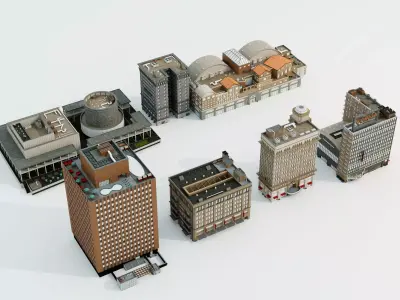 Commercial office building building package Low-poly 3D model