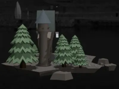 Stylized medieval Castle with Snowy Pines Low Ply 3d Model Low-poly 3D model