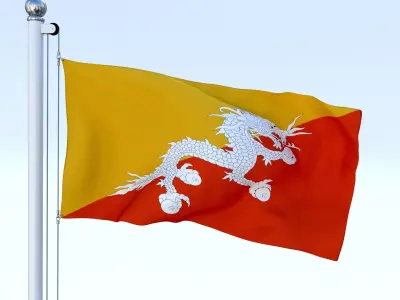 Animated Kingdom of Bhutan Flag Low-poly 3D model