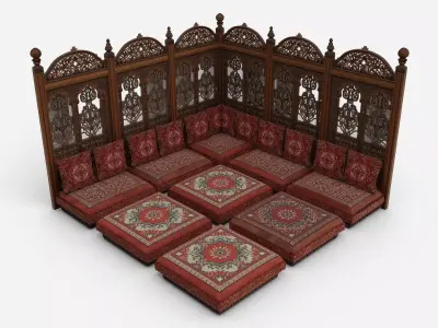 Traditional Arabic Majlis Corner Seating Screen 3D Model Low-poly 3D model