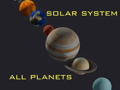 Solar System - All Planets - Milky Way Animated Low-poly 3D model