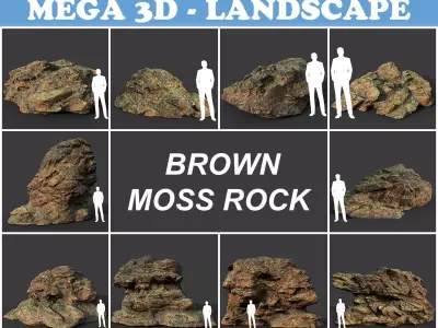 Low poly Brown Moss Rock B 210217 Low-poly 3D model