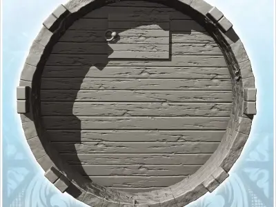 Large round medieval stone watchtower with wooden door 9 - Medie 3D print model