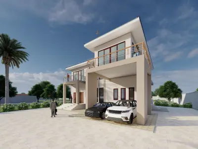 House building exterior design Low-poly 3D model