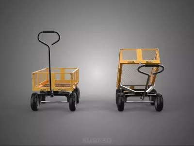 YELLOW ORANGE FOUR WHEELED WIREMESH NET CAGE CART WAGON TILT BED 3D model
