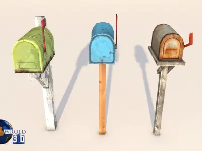 Realistic Mailbox collection pack lowpoly 3d model Low-poly 3D model