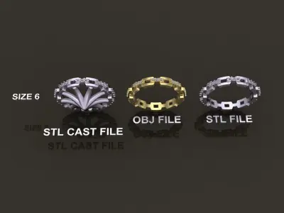 Hermes Style Link Diamond Band Ring Size 6 3D print model