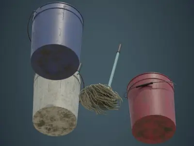 Bucket And Mop 1B Low-poly 3D model