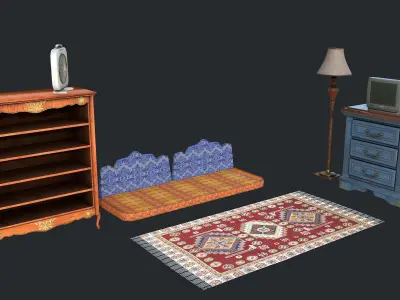 Cabinet Dresser Carpet Cupboard Tv Floor Lamp - Middle-East Room Low-poly 3D model