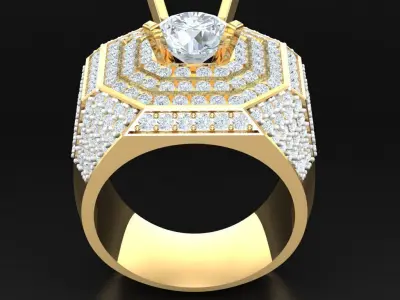 Light Gold Diamond Men Ring 2MR016 3D model