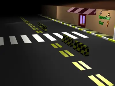 Street with bar - signs - pool table - posts and more Low-poly 3D model