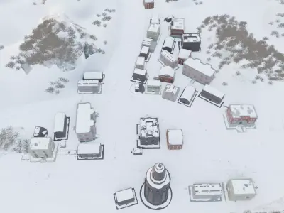 Frozen Village In Mountains Low-poly 3D model